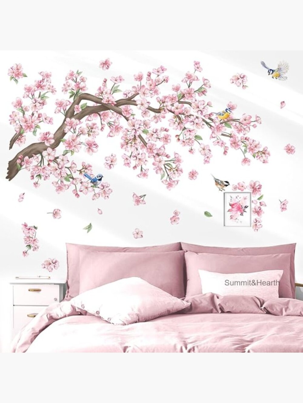Peel and Stick Wall Decals, Cherry Blossom Floral Birds, 2 Sheets 35.43"